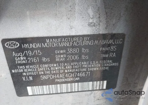 2016 Hyundai Elantra Se из США, поврежденный, VIN 5NPDH4AE4GH746671